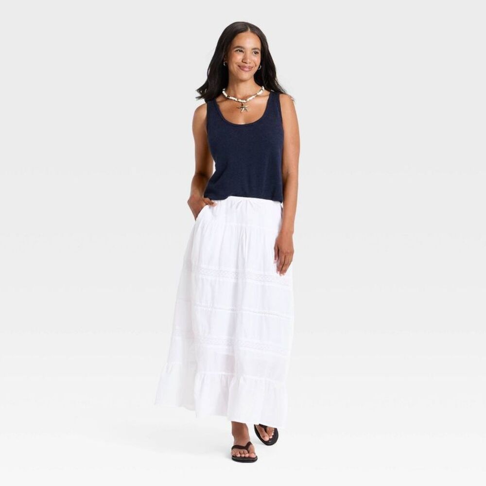 Women's Lace Maxi Full Skirt - Universal Thread White L - Picture 3 of 4